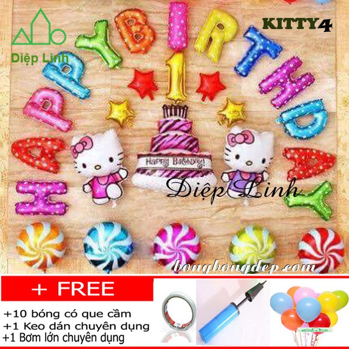 Sét Phụ Kiện Trang Trí Sinh Nhật Hello Kitty