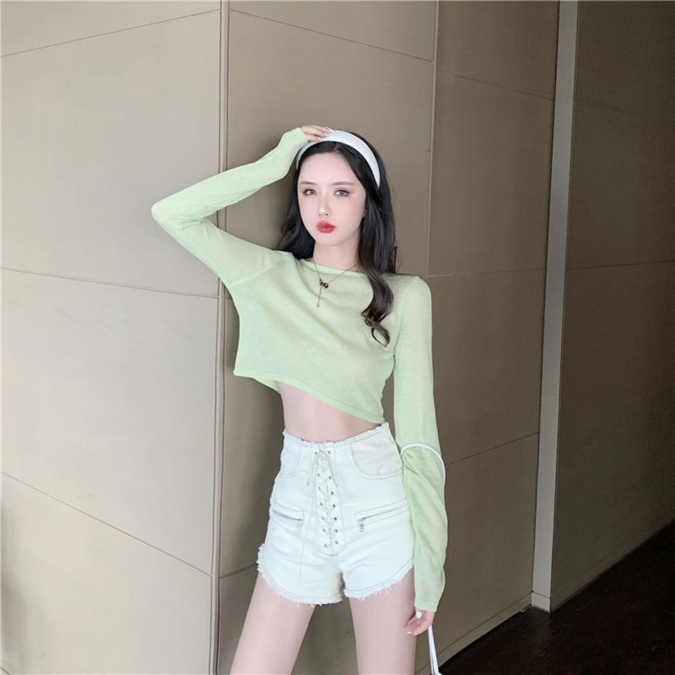 Áo Croptop Tay Dài Chống Nắng Thiết Kế Quyến Rũ Cho Nữ