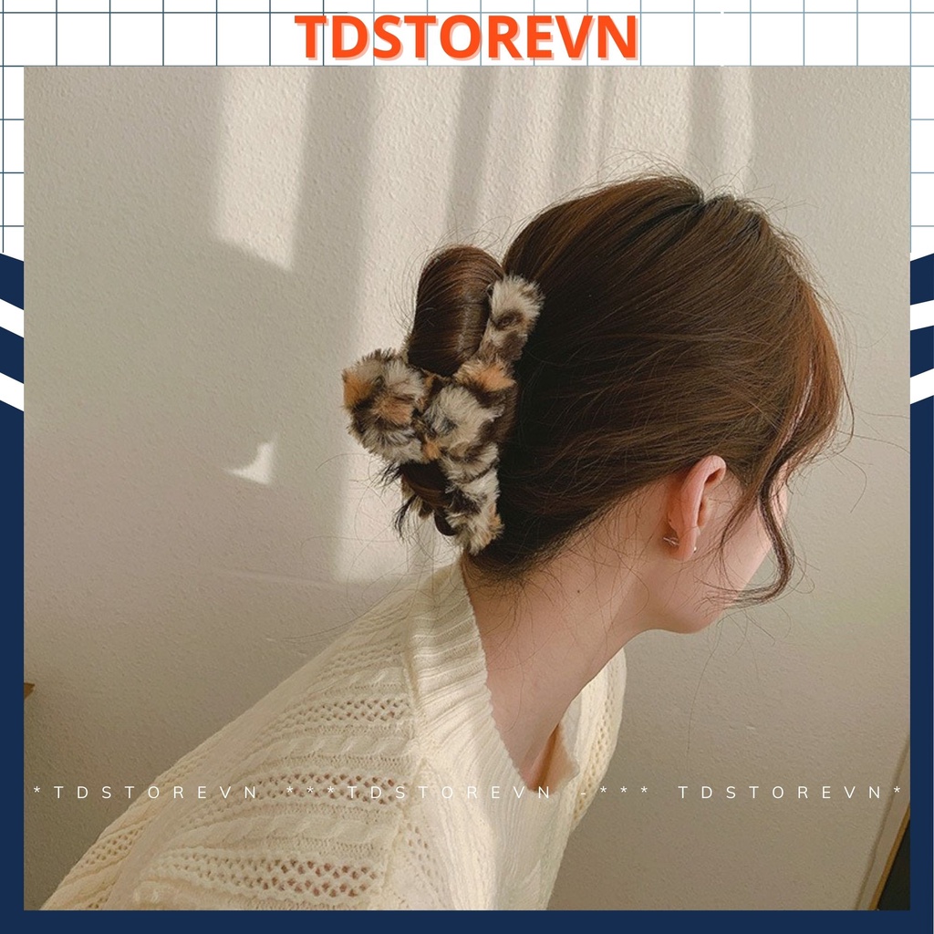 Kẹp tóc lông thỏ màu loang giả kiểu kẹp cua nhựa phong cách Hàn Quốc - TDSTOREVN TD88