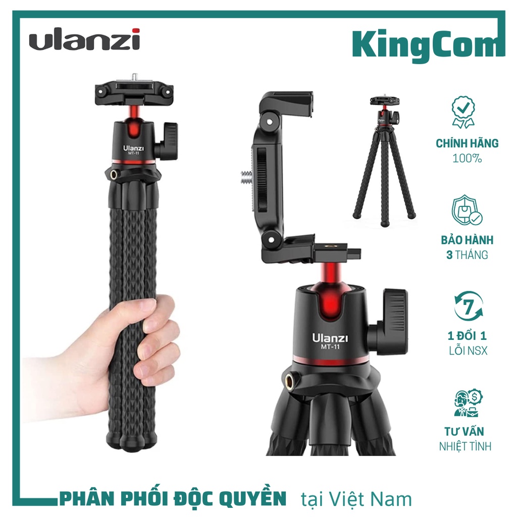 Chân Đế Ulanzi MT-11 Quay Phim Cho Điện Thoại, Máy Ảnh DSLR, Đầu Bóng Tích Hợp Giá Đỡ Điện Thoại, Vít 1/4 Magic Arm