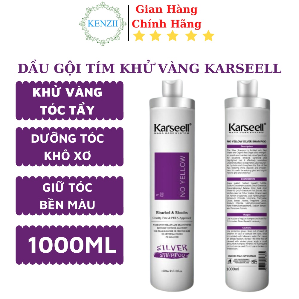 Dầu gội tím khử vàng Karseell (Giữ màu & Khử vàng cho tóc tẩy/ nhuộm) KENZII