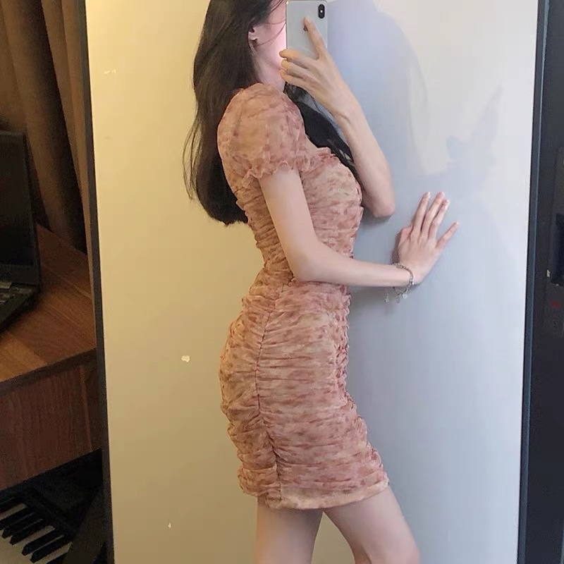 Đầm Body Voan Tay Phồng Nhún Eo Siêu Xinh 🧡Váy Body ôm