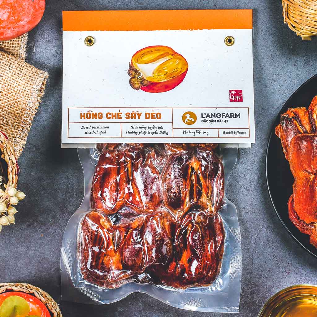 Hồng chẻ sấy dẻo đặc sản Langfarm - Hồng Đà Lạt, hương vị tự nhiên, dẻo ngon, ít ngọt