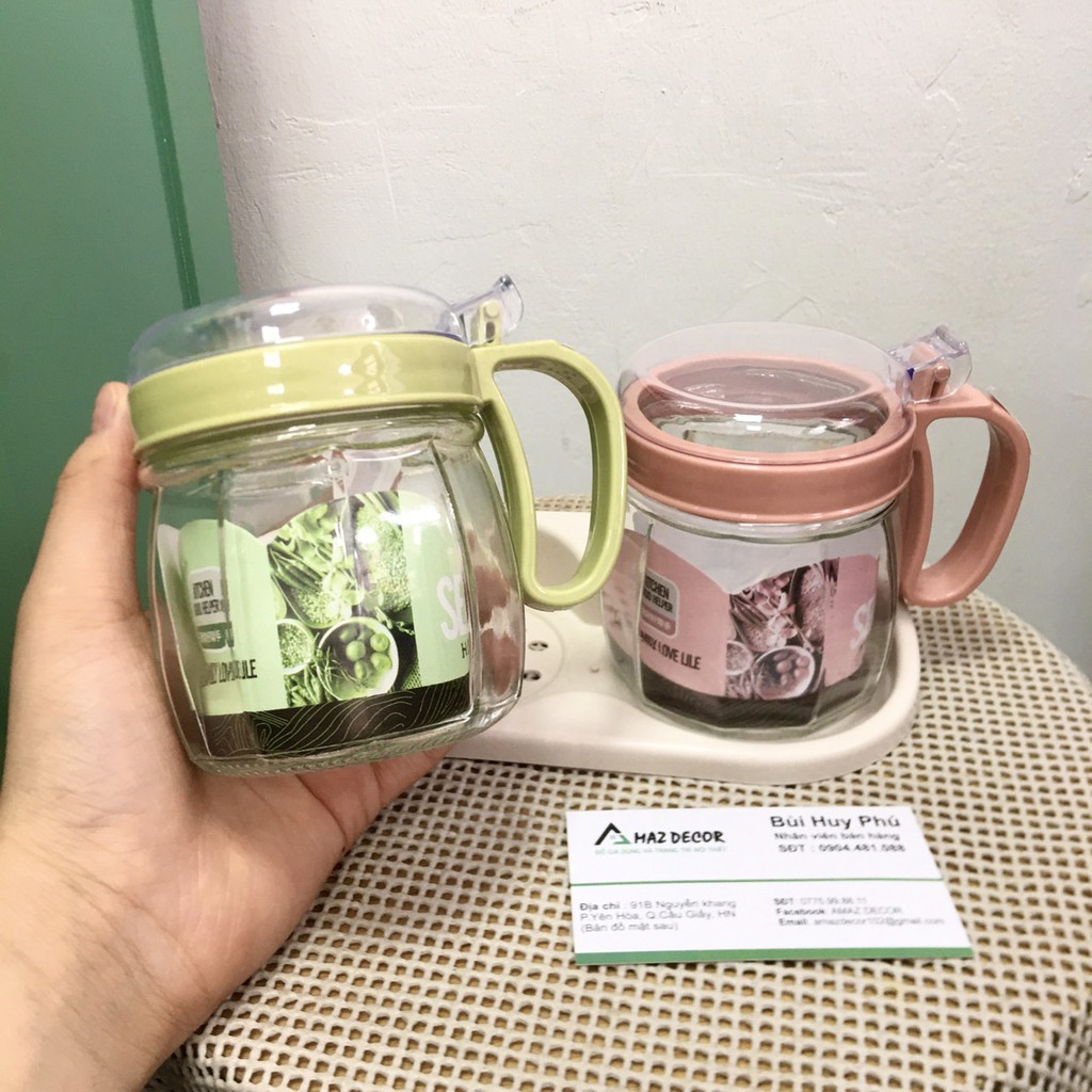 [Giá sỉ] Bộ hũ đựng gia vị thủy tinh cao cấp có khay 2 chiếc - 3 chiếc màu sắc bắt mắt