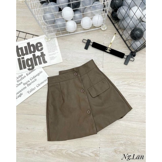 Quần giả váy da khuy chéo hàng QCL1