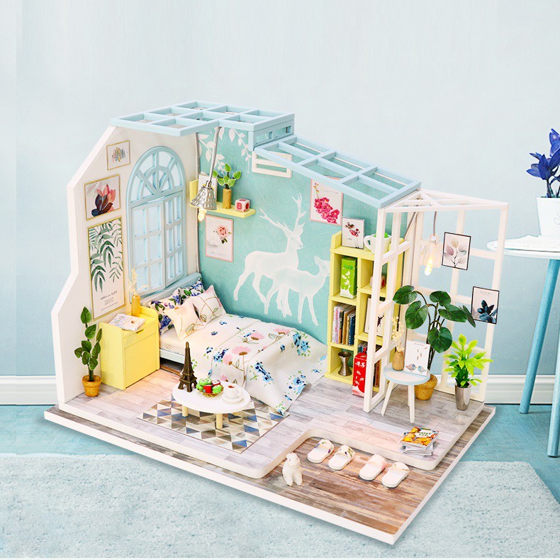 Mô hình nhà DIY Doll House Family Nap Kèm Mica Chống bụi và Bộ dụng cụ