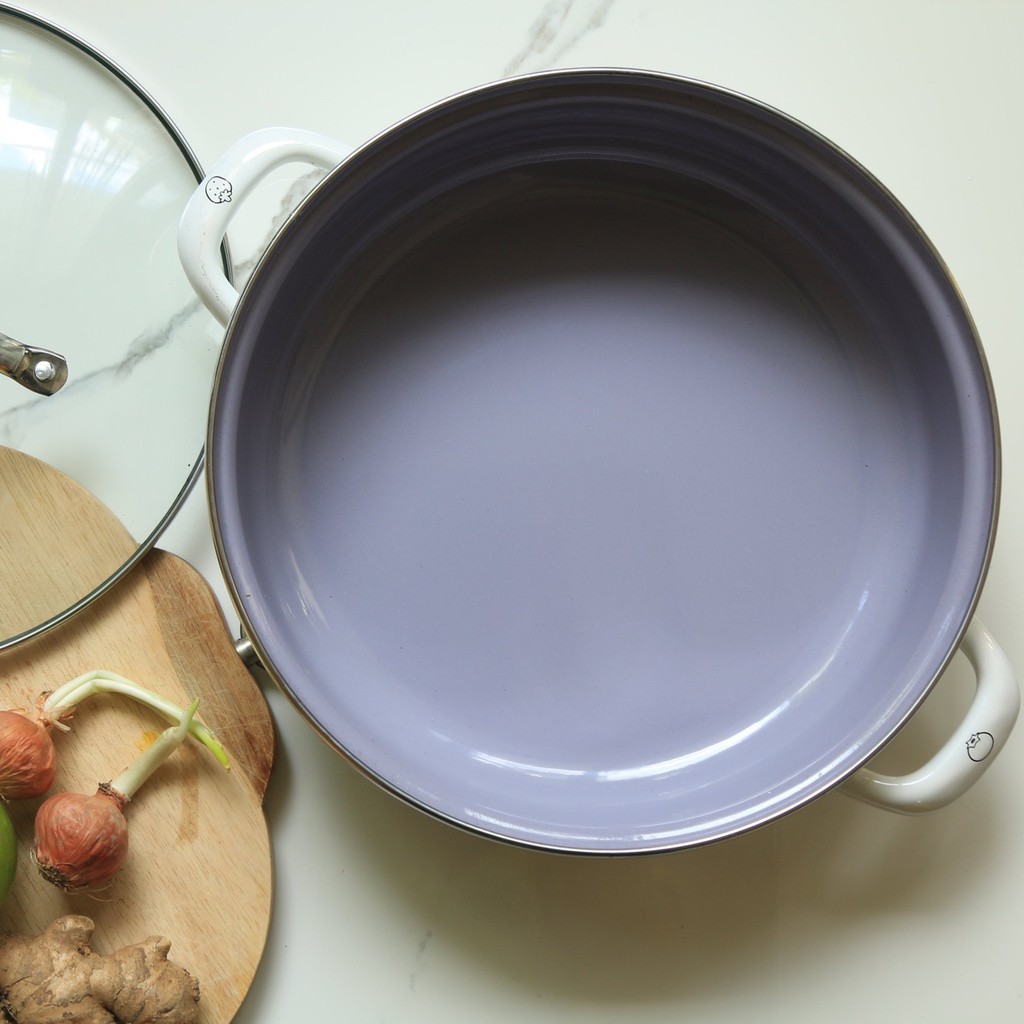 Nồi Thép Tráng Men nhập khẩu cao cấp CHEFTINA dùng được bếp từ, kích thước 16cm, 20cm, 24cm