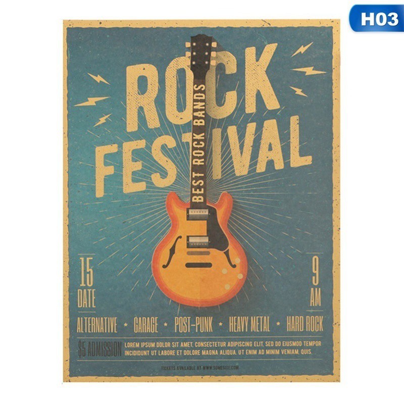 Sticker dán tường họa tiết hình cái đàn guitar theo phong cách retro