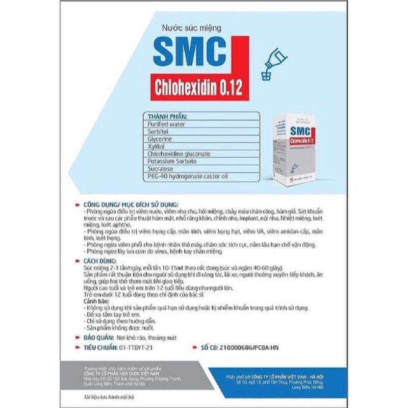 Nước súc miệng SMC Chlohexidine 0.12