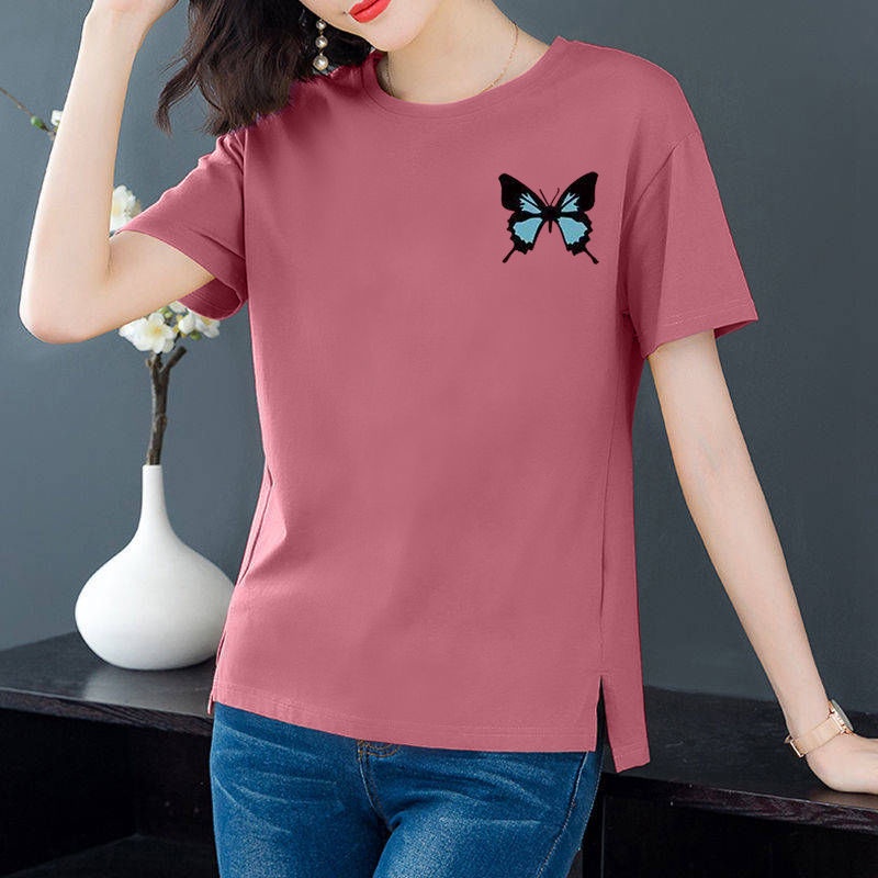 Áo thun tay ngắn dáng rộng in họa tiết thời trang cho phụ nữ trung niên