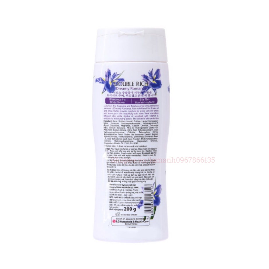 Sữa Tắm Hương Nước Hoa Thơm Double Rich Hàn Quốc Hoa Hồng - Iris - Anh Đào Dưỡng Da Tắm Trắng Sáng 200g/550g