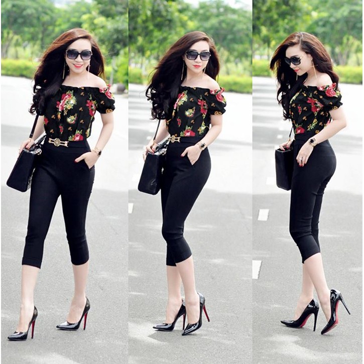 Áo sơ mi hoa bẹt vai VA90