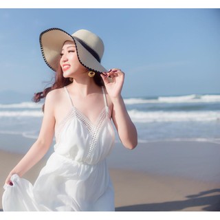 Đầm maxi trắng chéo dây lưng