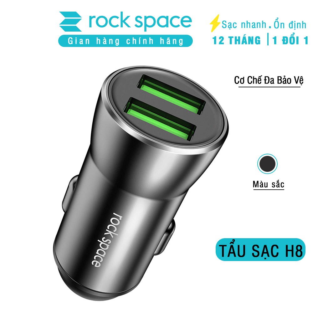 Tẩu sạc 2 cổng trên xe hơi Rockspace H8 chính hãng, bảo hành 1 năm 1 đổi 1