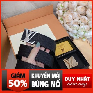 Thắt lưng nam sịn dây lưng hai mặt chữ màu bạc màu vàng da sần mềm hàng cao cấp có hộp túi giấy xịn