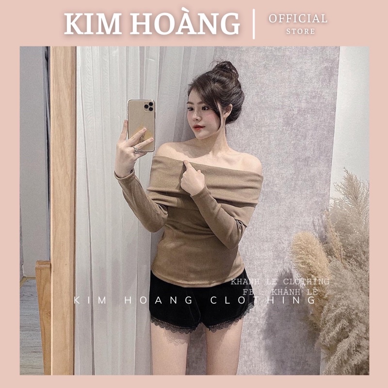 Áo len trễ vai Kim Hoàng Clothing áo len tăm form rộng tay dài sexy dáng đẹp thời trang kiểu Hàn Quốc