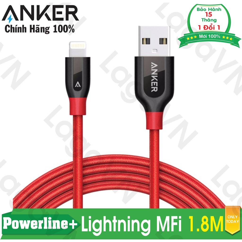 Cáp sạc siêu bền ANKER Powerline+ Lightning 1.8m [kèm túi da] iPhone iPad iPod (Đỏ)