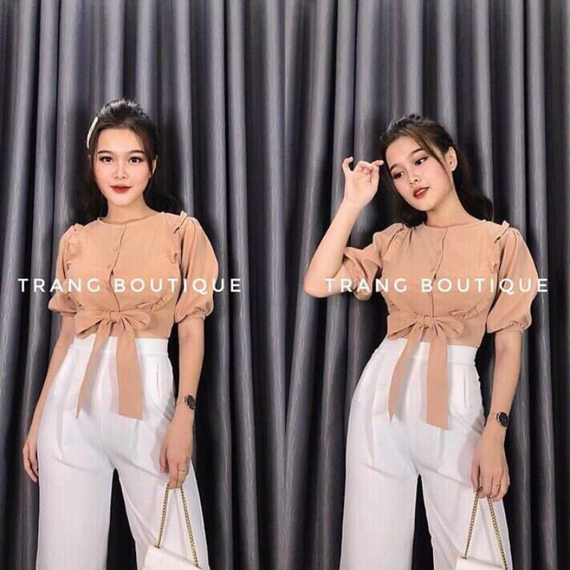 🛑GIÁ SỈ🛑Set Bộ Áo Buộc Nơ & Quần Ống Rộng Siêu Hot