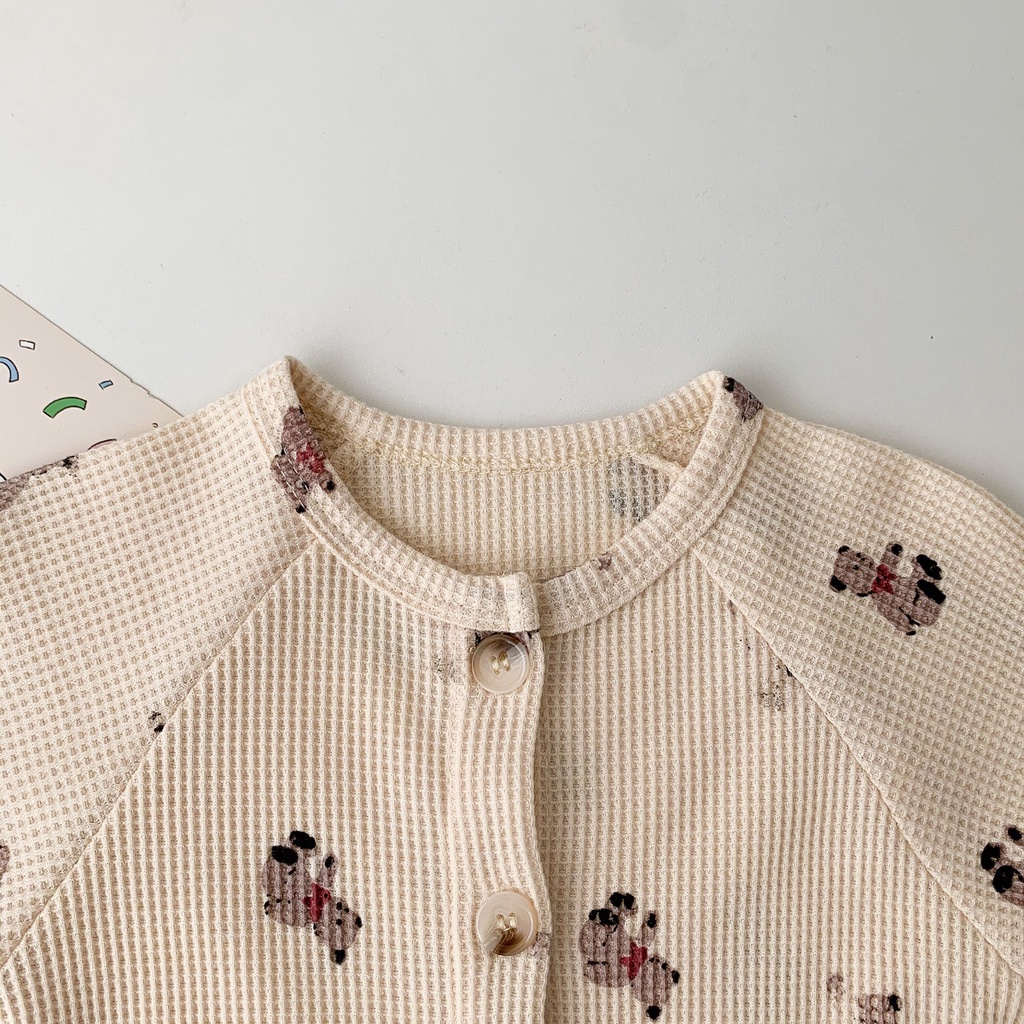 Áo liền quần dài tay in hình gấu thời trang mùa xuân thu dành cho trẻ nhỏ mới sinh