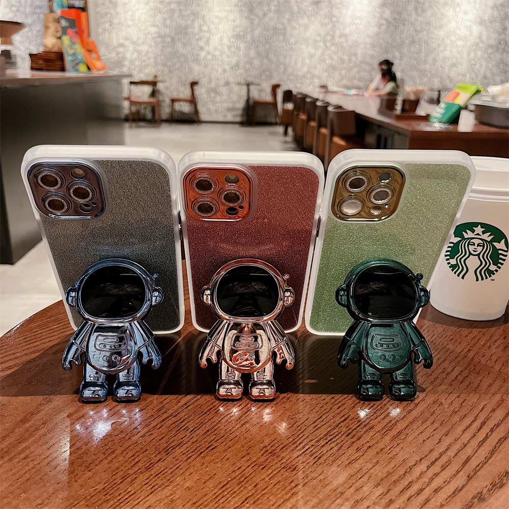 Ốp Điện Thoại Trong Suốt Mạ Điện Họa Tiết Phi Hành Gia Có Giá Đỡ Cho Iphone 13 12 11 Pro Max Xs Max Xr 8 7Plus Thẻ