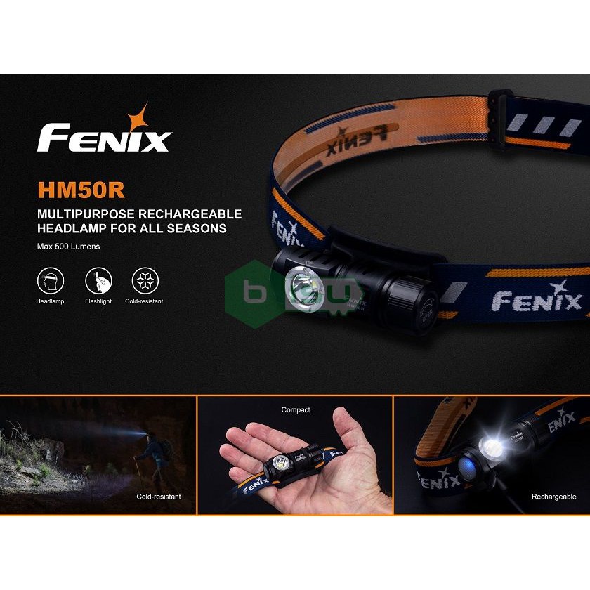 ĐẠI LÝ ĐỘC QUYỀN FENIX - Đèn pin đội đầu Fenix - HM50R (Màu Đen - 500 lumens)