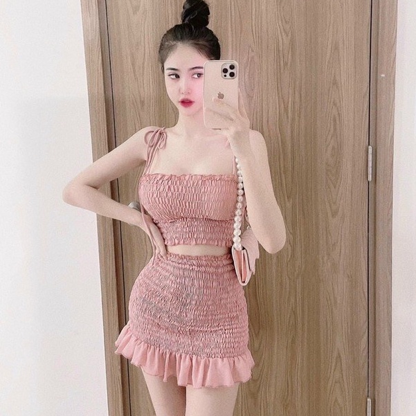 Set Bộ Nữ Áo Hai Dây - Chân Váy Ôm Nhúng Chỉ Chân Bèo