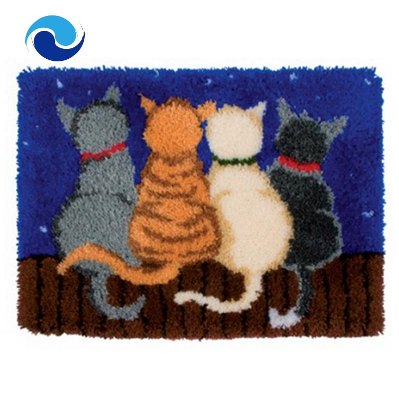 Latch Hook Rug Kits Crocheting Carpet Rug Cats Yarn Pre-Printed Canvas Cushion Mat Crochet Tapestry Sofa Decor