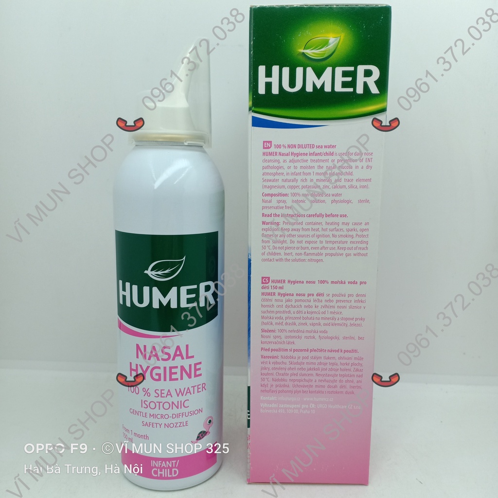 Dung dịch xịt mũi Humer 150 Nasal Hygiene 100% nước biển chai 150ml