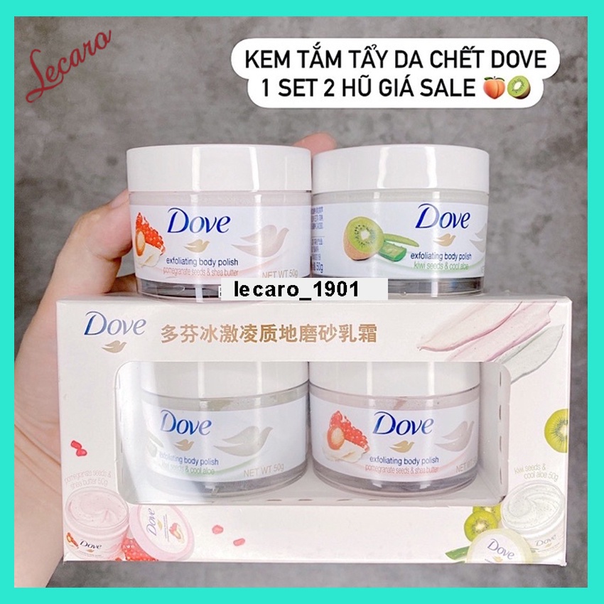 Tẩy tế bào chết DOVE 50G, hương kiwi, lựu đỏ giúp da mềm mại; trắng sáng, hấp thụ sữa dưỡng thể tốt hơn LECARO