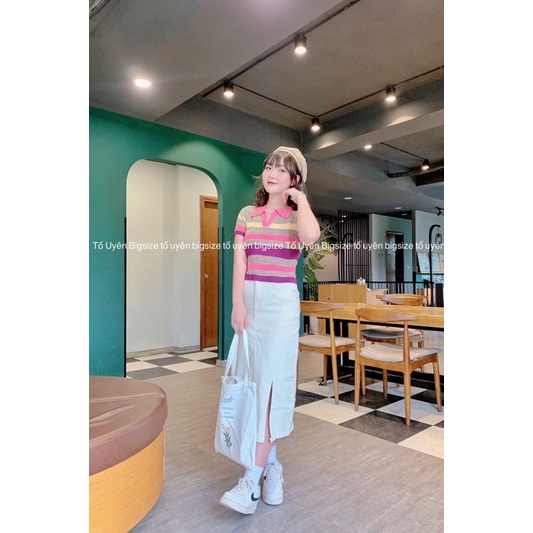 (T.U Bigsize 50-75kg) Áo Croptop Cổ Bẻ Sọc Ngang Hàng QCCC K305