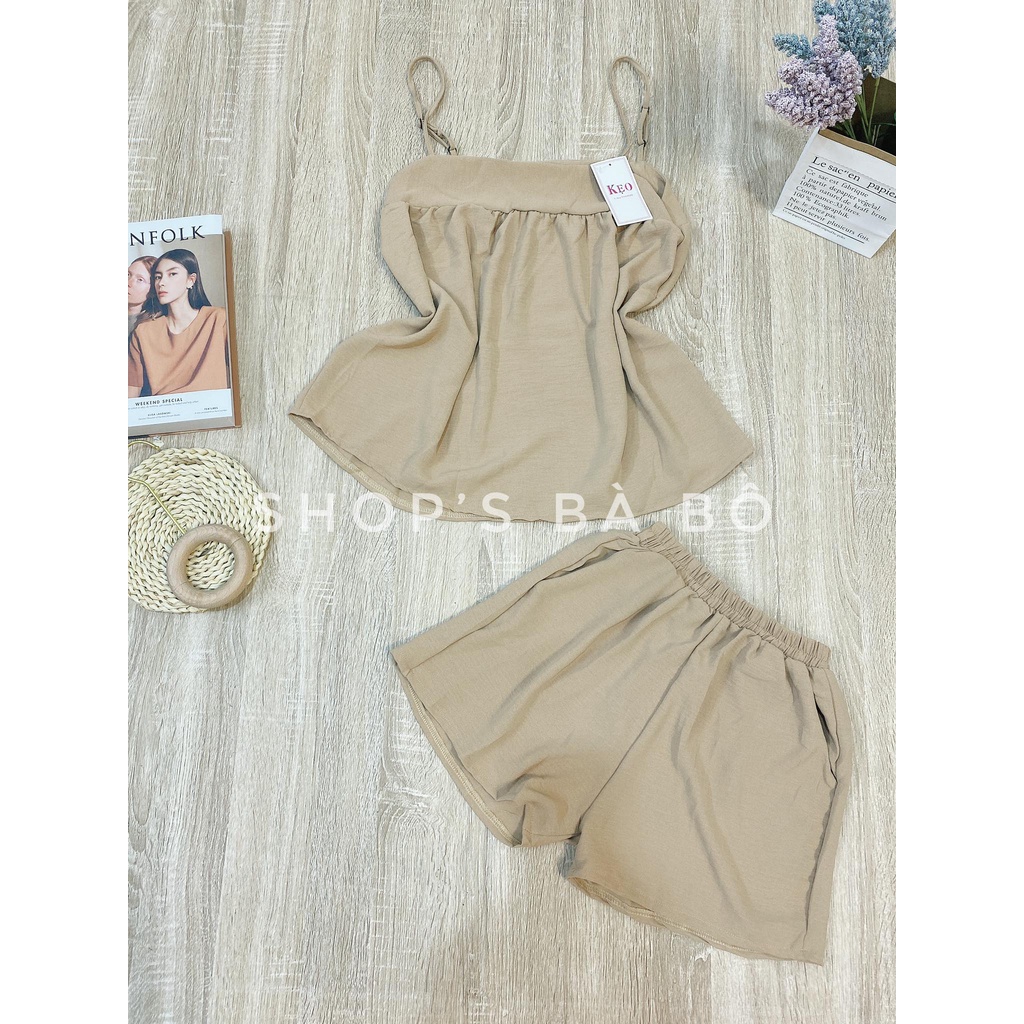 Set hai dây lụa đũi cho nữ mặc đi chơi, áo hai dây có tăng đưa điều chỉnh, quần short có túi, bảng màu siêu đẹp