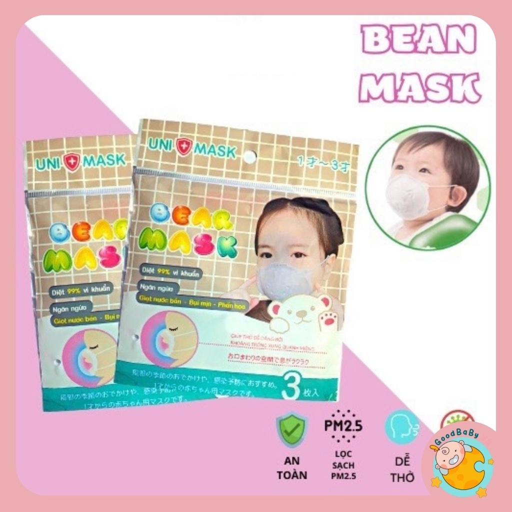 Khẩu trang bảo vệ an toàn cho bé hình gấu 3D ,4D Uni mask,Mio mask sét 3 cái Goodbabyvn