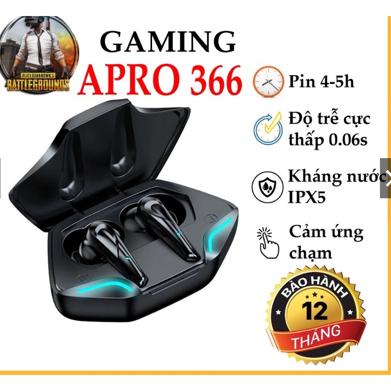 Tai nghe bluetooth gaming Apro366 5.0 TWS, Bass mạnh mẽ, độ trễ cực thấp khi chơi game xịn