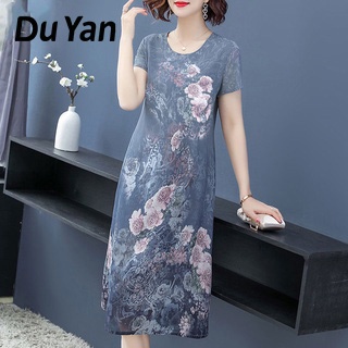 Đầm Midi Tay Ngắn Cổ Tròn Dáng Ôm In Họa Tiết Tinh Tế Thời Trang Tao Nhã