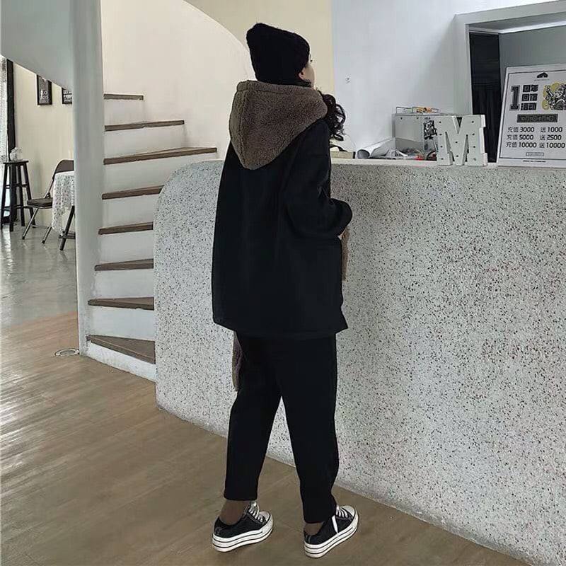 Set quần áo nỉ mix lông cừu có mũ siêu ấm LS76 | BigBuy360 - bigbuy360.vn