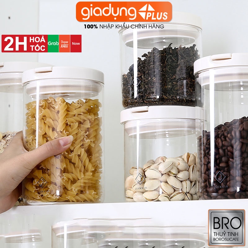 Hộp đựng thực phẩm khô thuỷ tinh borosilicate, có nắp kín &amp; thông minh chính hãng JIANXIA