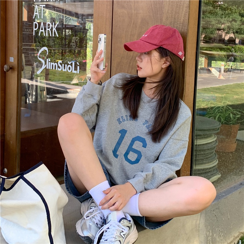 Áo sweater SUXI dài tay dáng rộng in chữ cá tính phong cách Hàn Quốc thời trang mùa thu