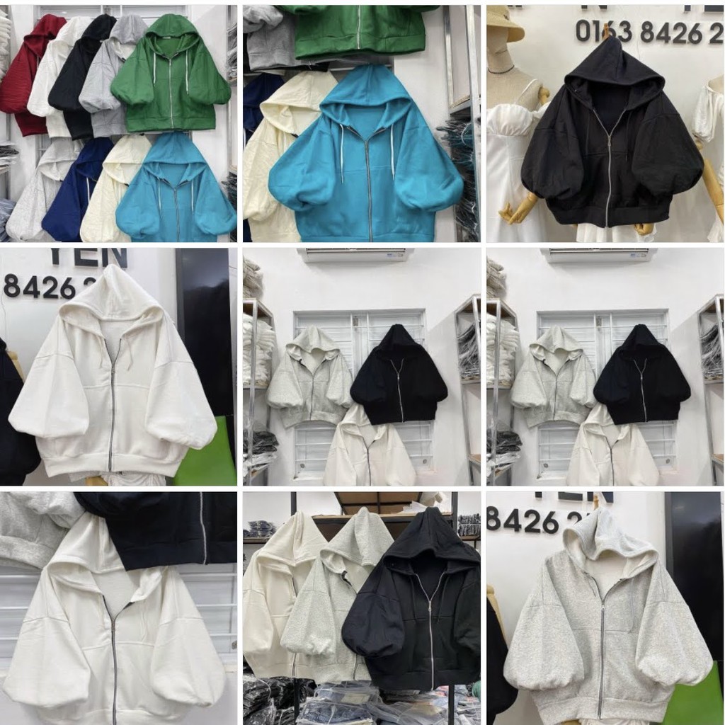 Áo khoác nam nữ nỉ ngoại dây kéo tay phồng cánh dơi