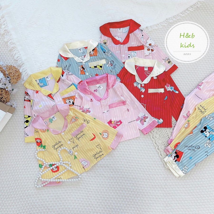 Set Bộ Mặc Nhà Pijama Lụa Gấm Cao Cấp Cho Bé - Họa Tiết Ngộ Nghĩnh Đáng Yêu