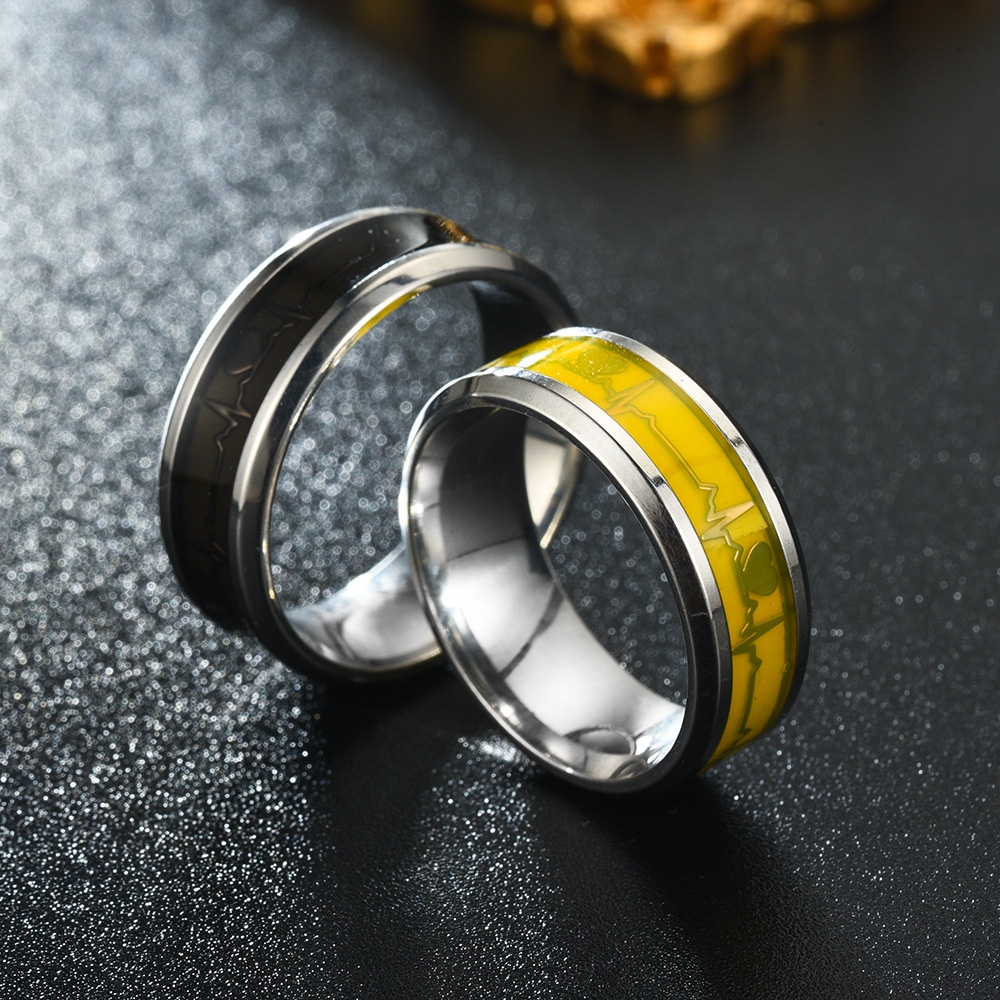 Nhẫn Thép Không Gỉ Phát Sáng 7 Màu Sắc In Hình Nhịp Tim Dành Cho Nam Và Nữ