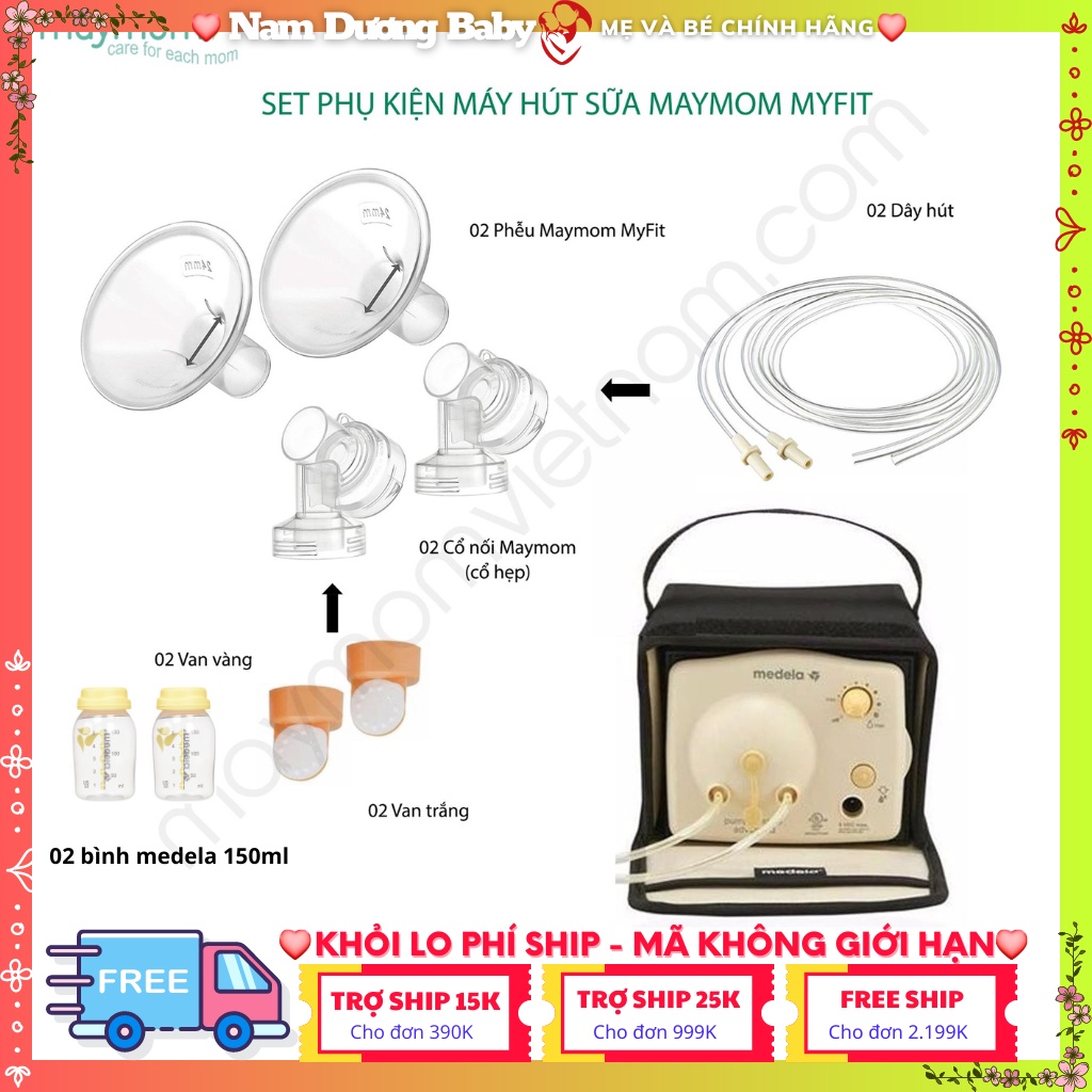 Bộ phụ kiện Maymom dùng cho máy hút đôi các sz 13-15-17-19-21-24mm
