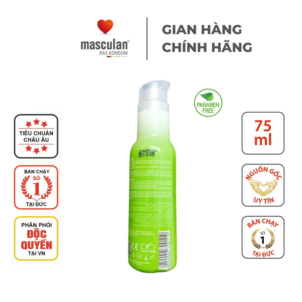 Gel Bôi Trơn Cao Cấp Masculan Green Apple - Trơn Tru - Gốc Nước - Không Chất Bảo Quản - An Toàn - 75Ml