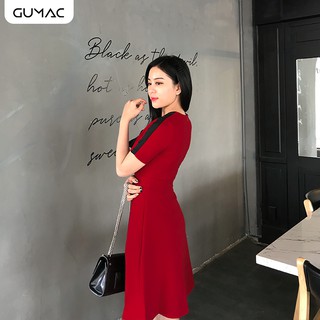 Đầm cổ V dây nơ GUMAC MS12026_DO