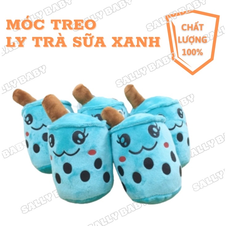 Thú nhồi bông móc khoá Gấu bông bình trà sữa Sally Baby màu xanh dễ thương size 12cm cho bé SL0004