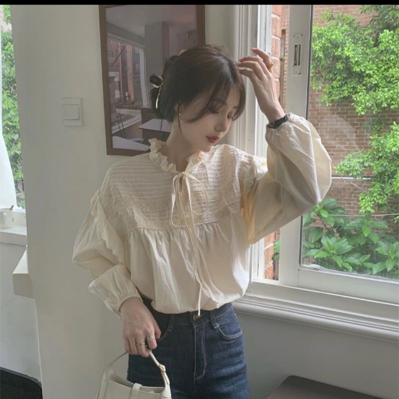 áo babydoll phối ren buộc nơ cổ tiểu thư