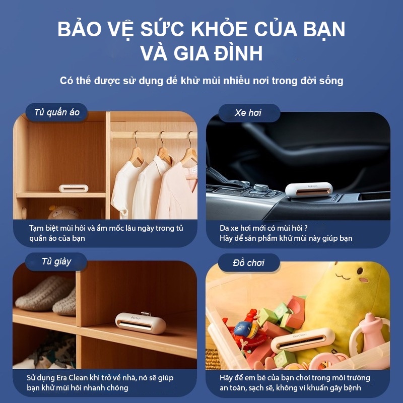 Máy tiệt trùng khử mùi tủ lạnh EraClean CW-B01 - Pin sạc 800mAh