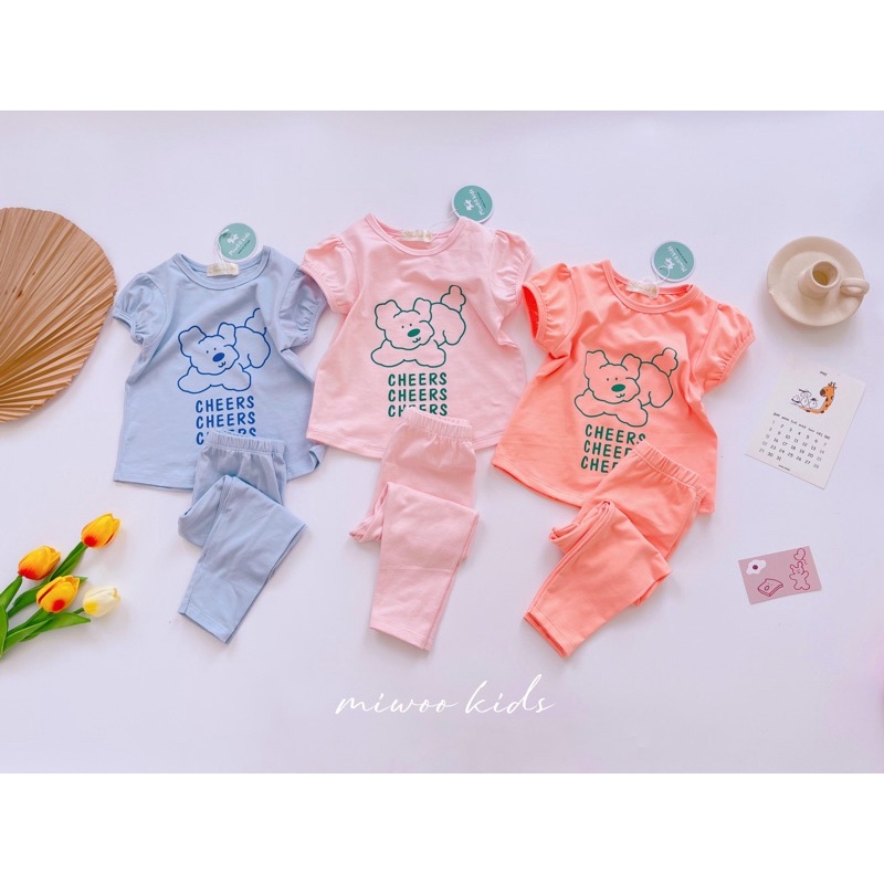 Bộ áo cộc quần dài miwoo kids in hình cho bé gái