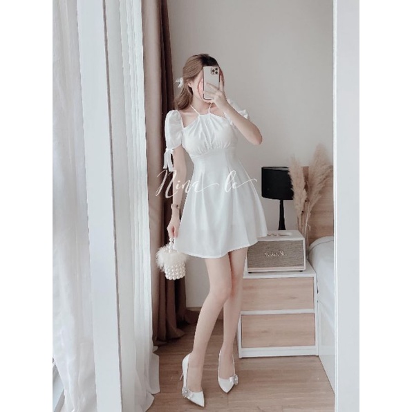 VÁY CỔ YẾM TAY NƠ SIÊU HOT 2 MÀU XANH MINT - TRẮNG