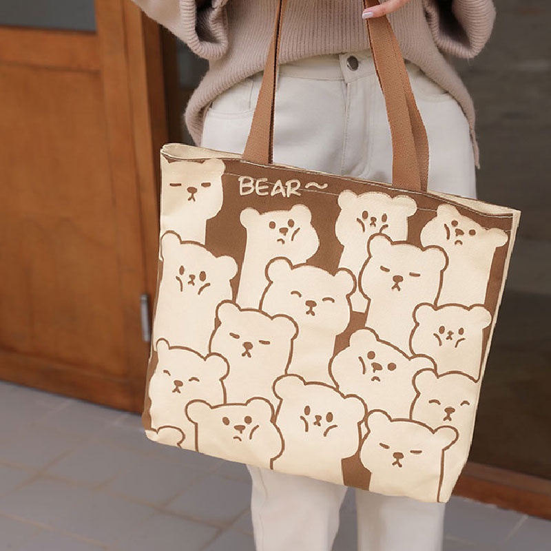 Túi vải YADOU xách tay sức chứa lớn in hình mèo mặt cười hoạt hình dễ thương thời trang cho nữ