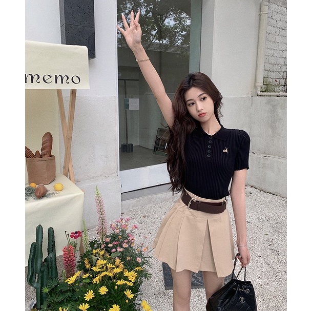 Áo thun XIAOZHAINV dệt kim tay ngắn dáng ôm phong cách Hàn Quốc thời trang cho nữ